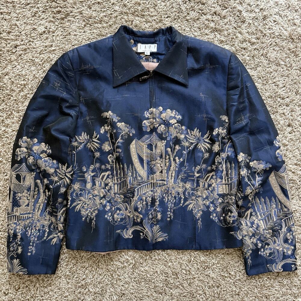 Vintage Tapp New York Cropped Embroidered Zip Up Blue Jacket Women’s Size Large